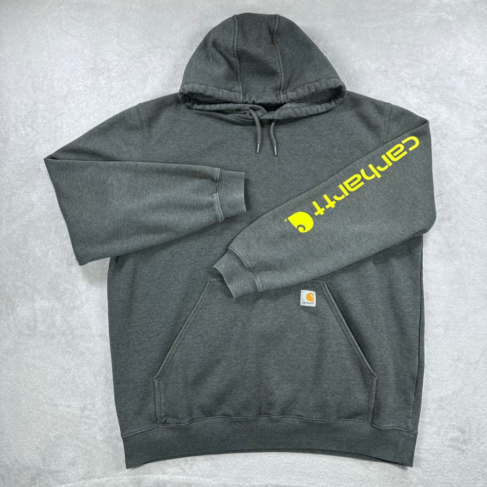 Carhartt Hoodie Mens XL Gray K288 Sleeve Logo Original Fit Pullover Sweatshirt